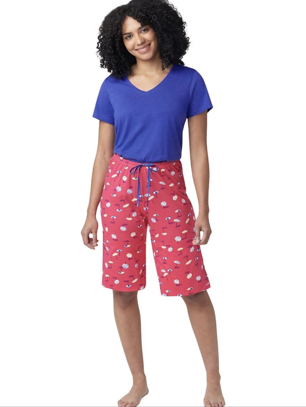 HUE Rasberry Umbrella Print Knee-Length Bermudas - Picture 3 of 6
